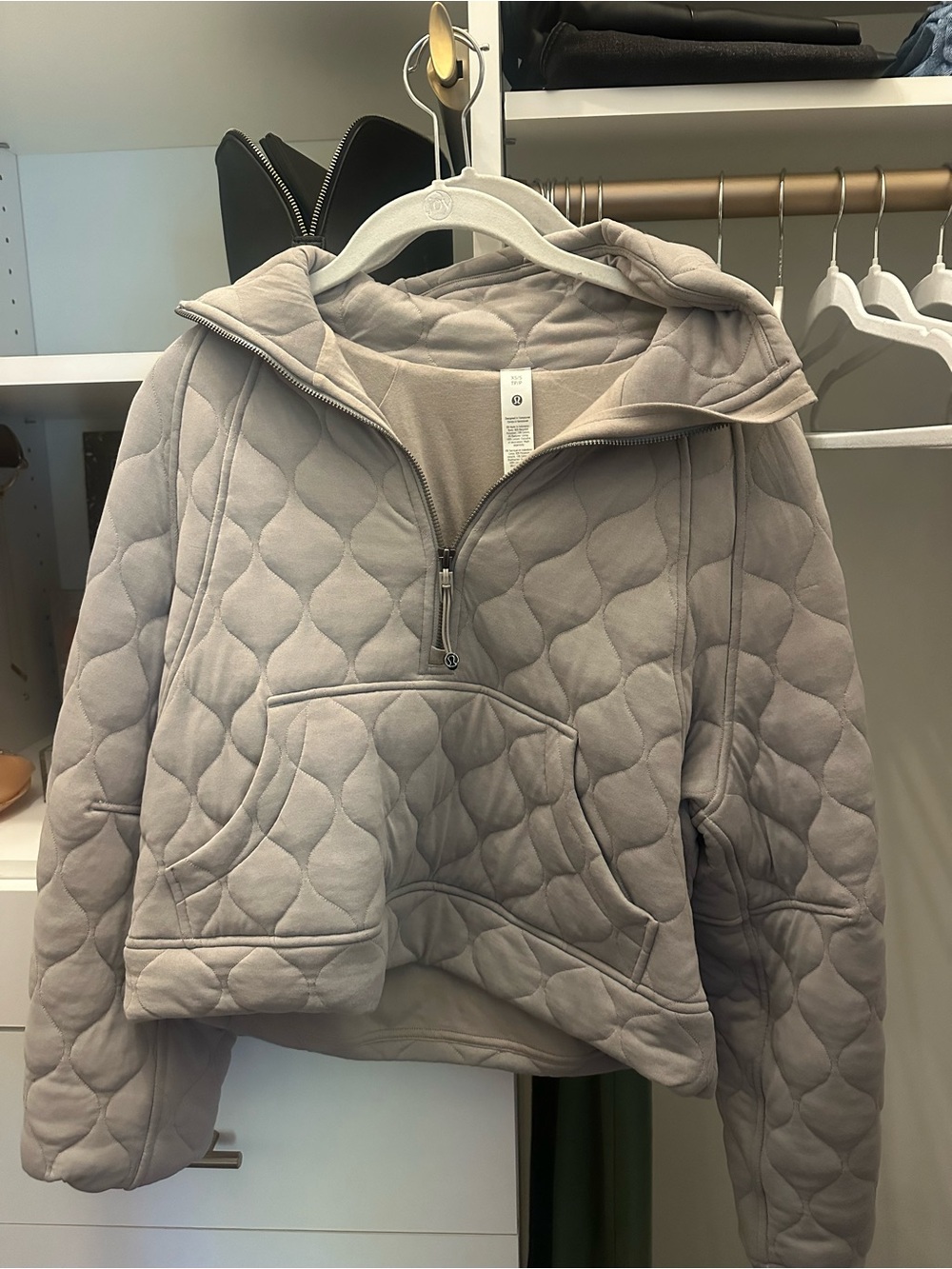 Lululmeon Quilted Half-Zip Hooded Pullover - Light Taupe size XS worn twice